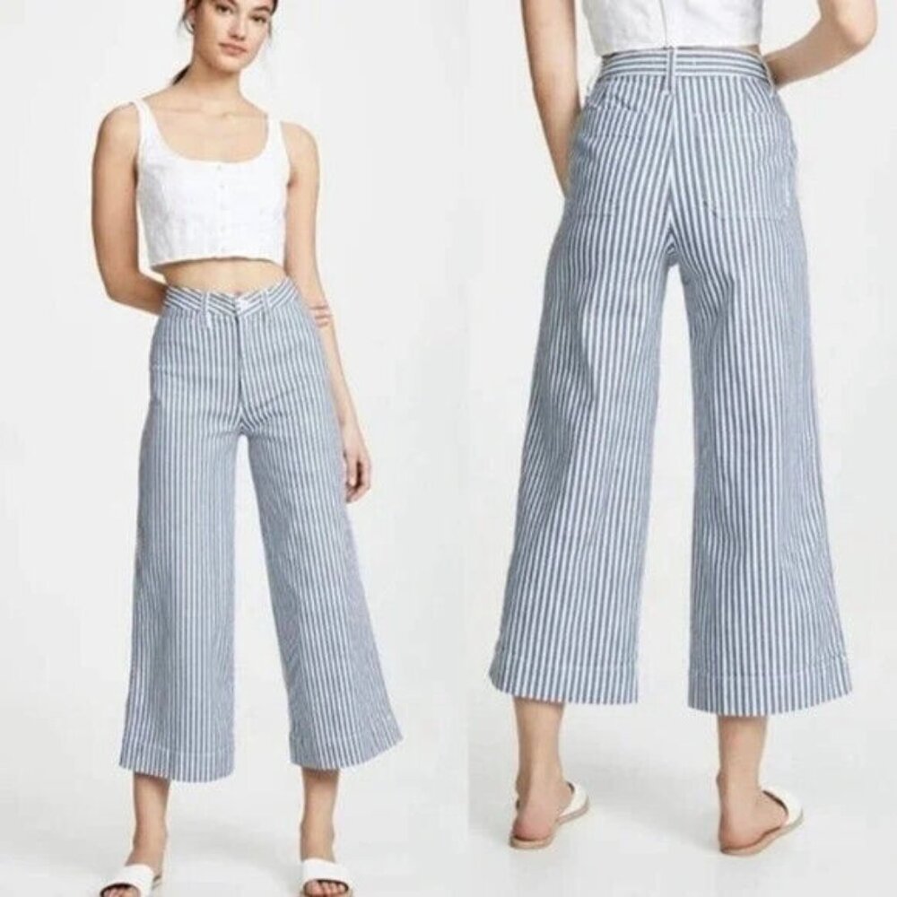 Madewell Emmett Wide-Leg Crop Pants in Herringbone Railroad Stripe Size 25